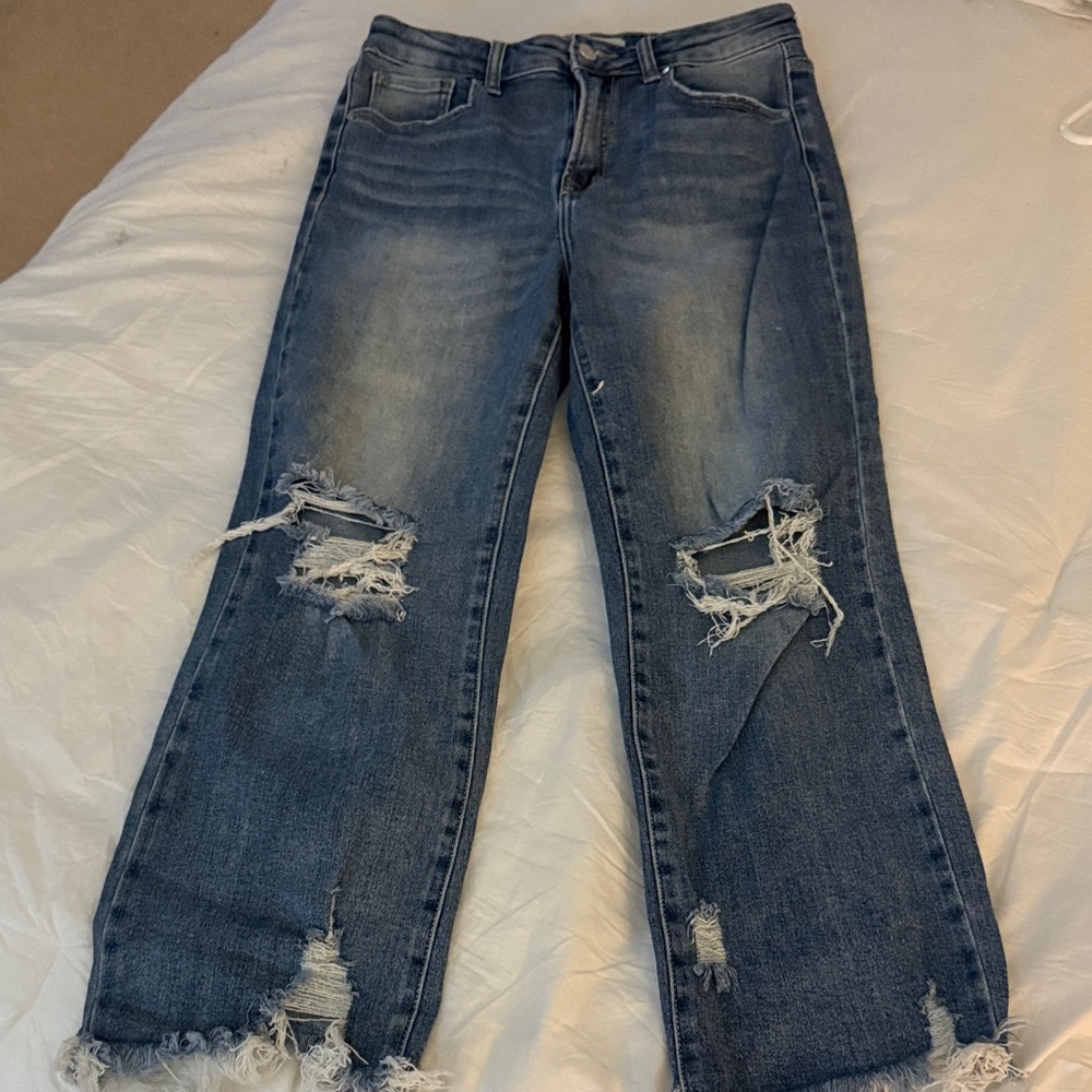 Trendy Distressed Straight Leg Jeans